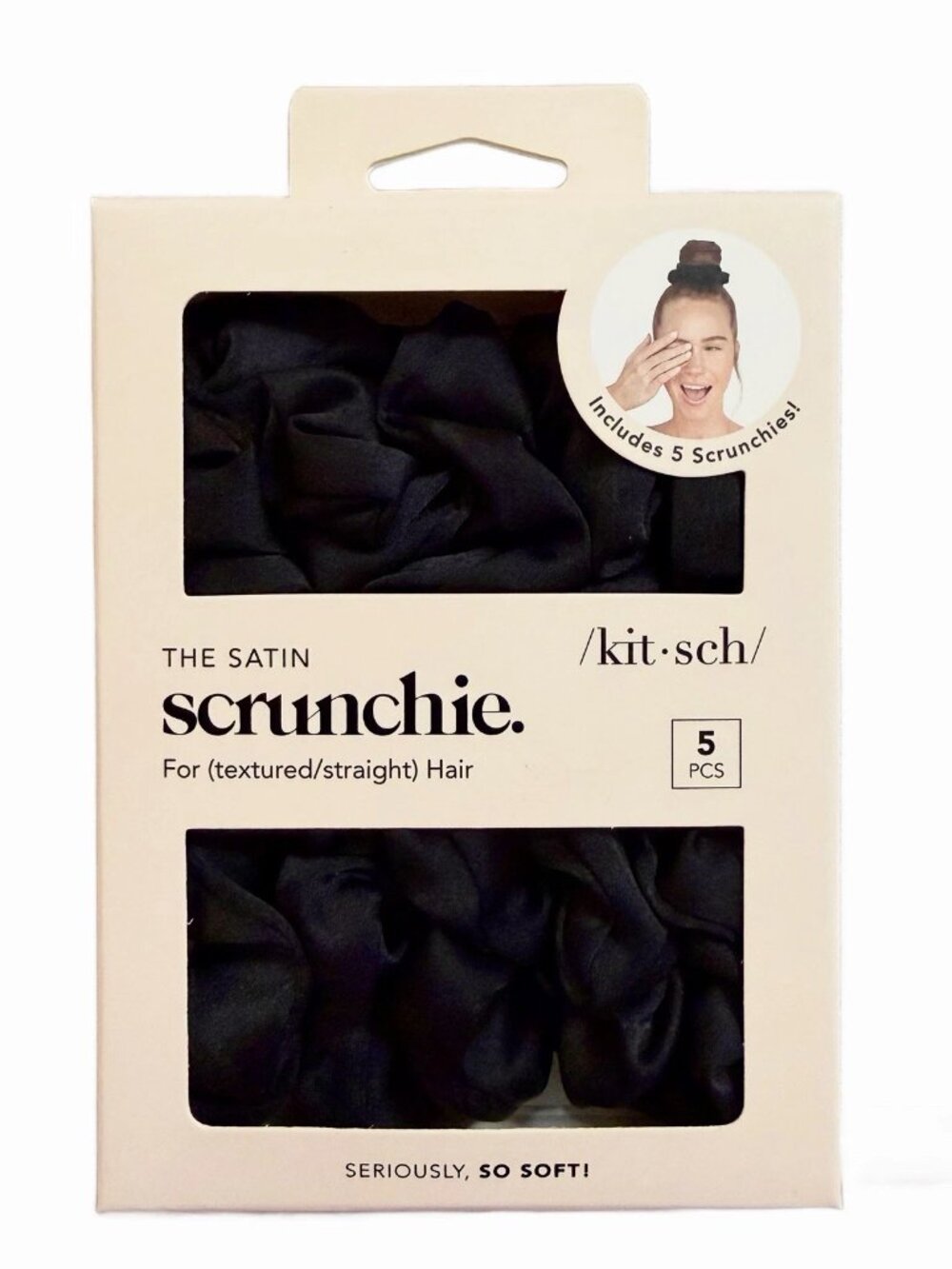 Kitsch Satin Sleep Scrunchies 5pc Set All Black NIB